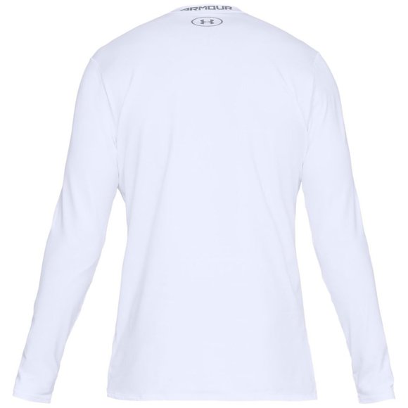 Men's White Under Armour Coldgear Fitted Crewneck Fleece Lined Long Sleeve - Picture 2 of 3